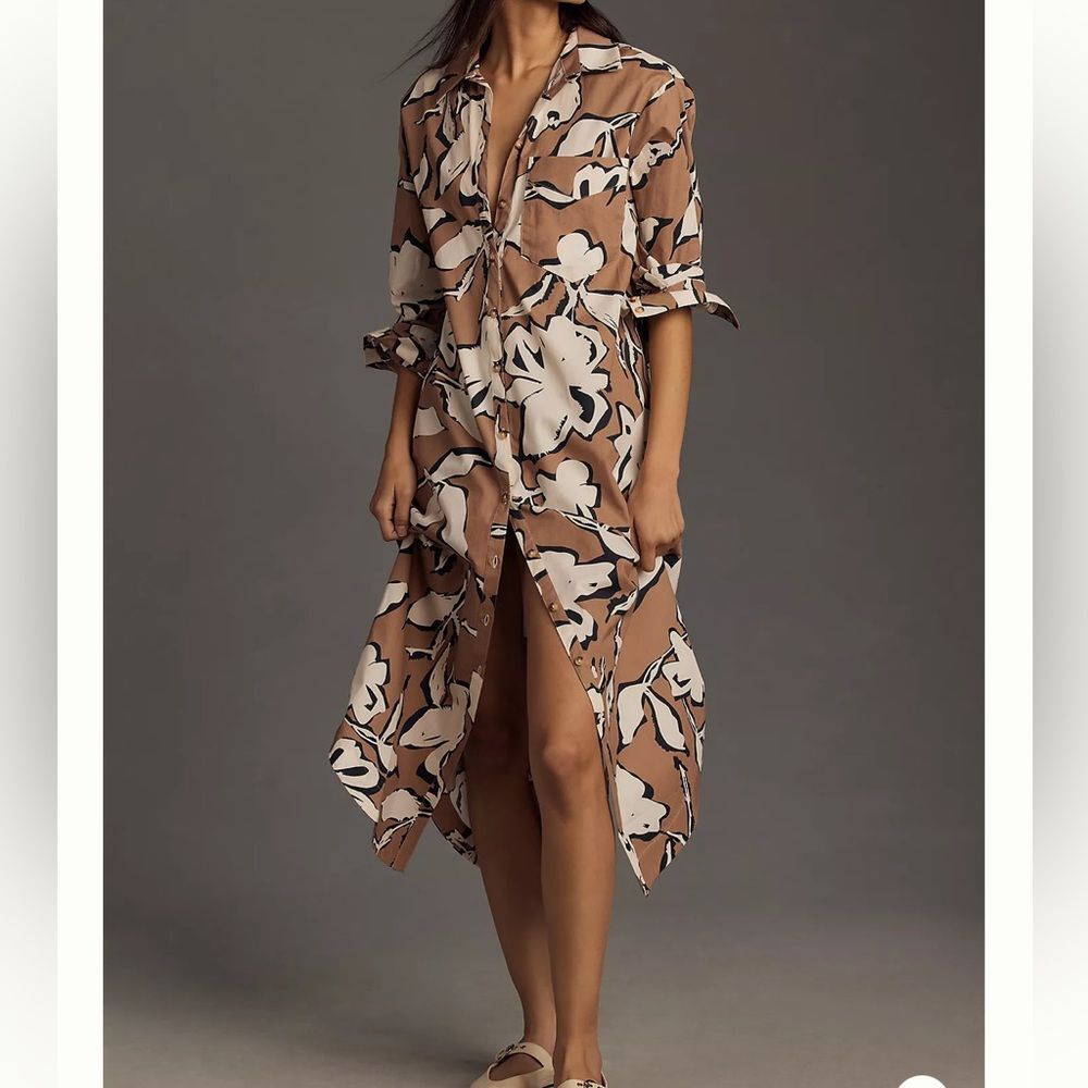 Maeve x Anthropologie Soren Long Sleeve Shirt Dress in Neutral